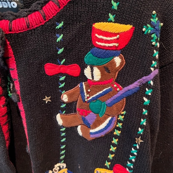 Designers Original Studio Black Cardigan with Festive Holiday embroidery size L - Picture 2 of 12